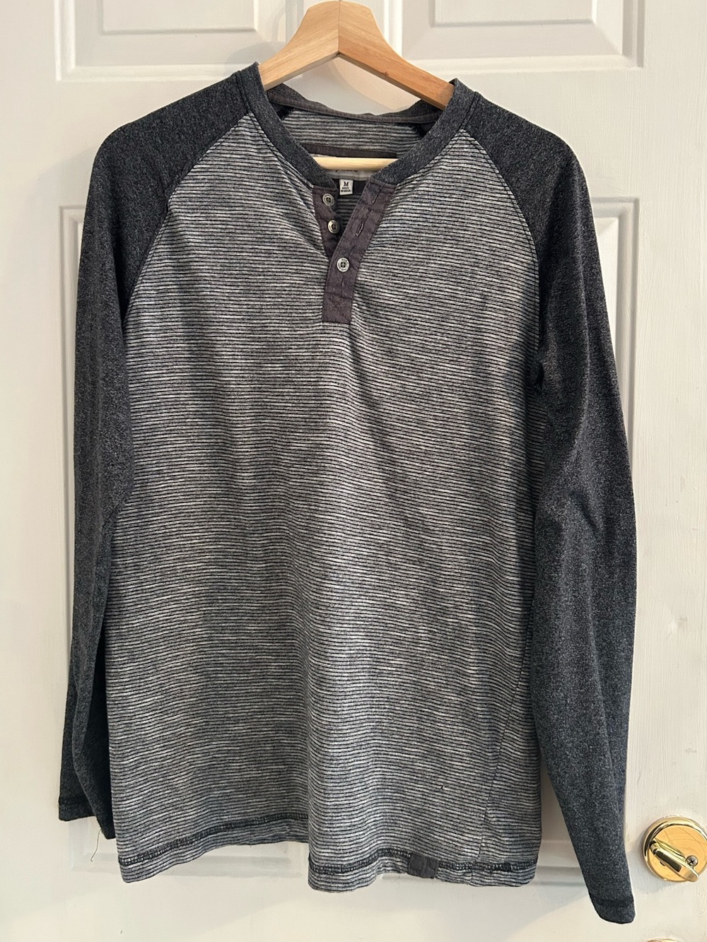 PD&C Men's Long Sleeve Henley in Charcoal and Light Gray Stripe